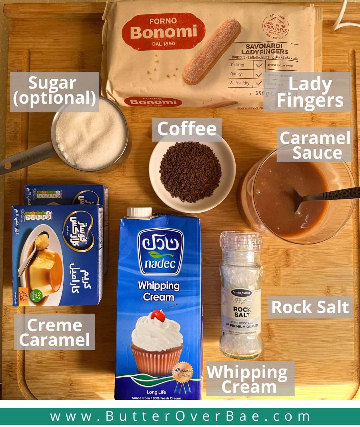 ingredients for caramel tiramisu.