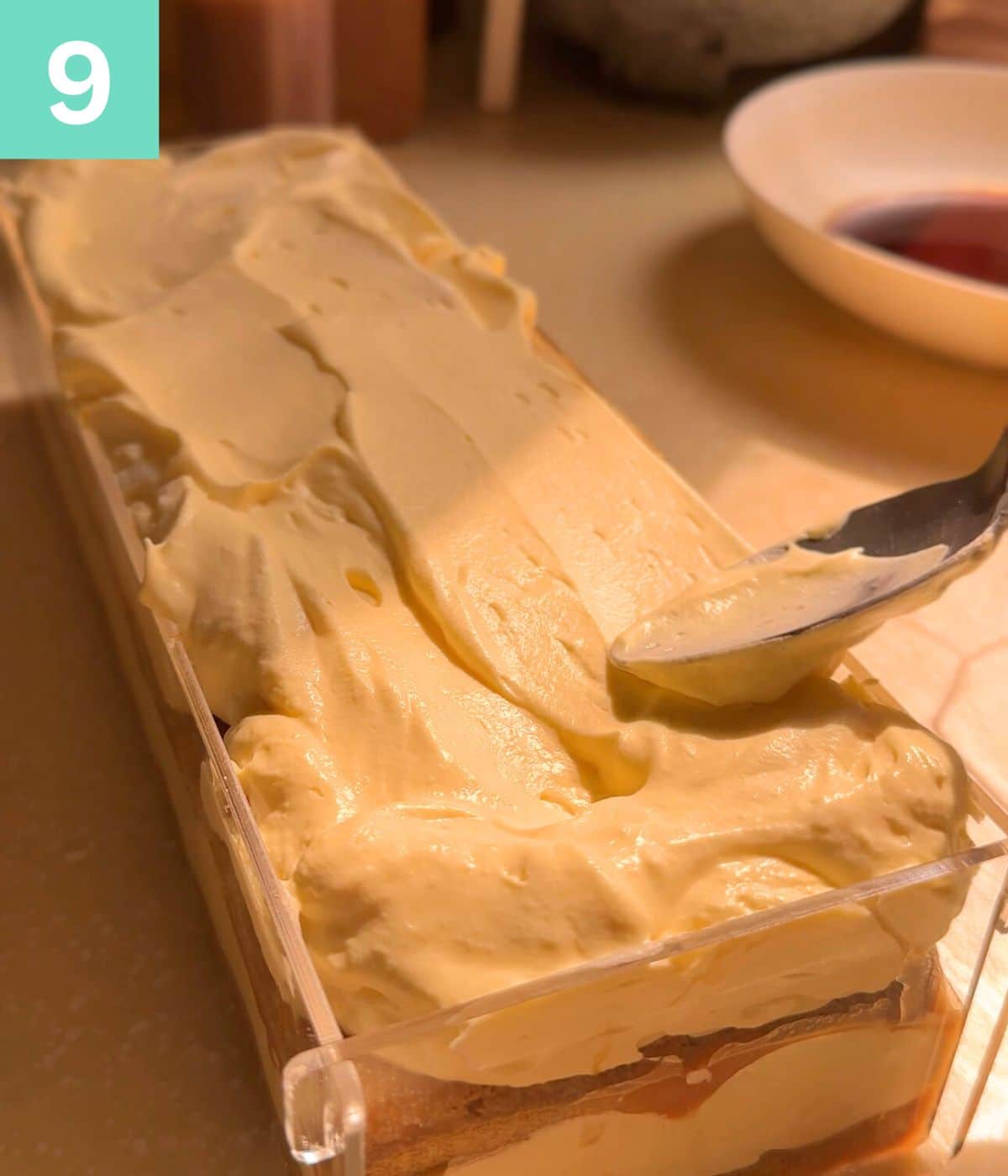 serving dish filled to the brim with caramel cream.