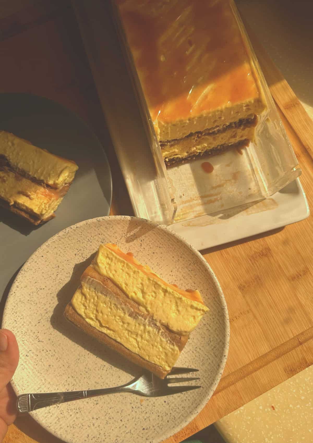 Salted Caramel Tiramisu sliced and served.