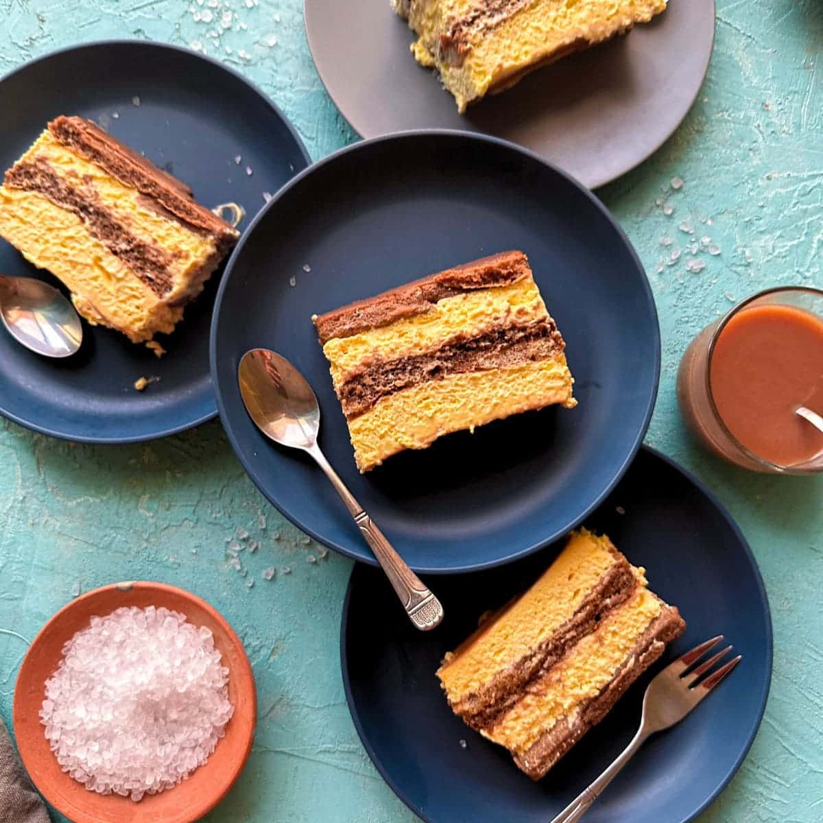 Salted Caramel Tiramisu sliced and served.