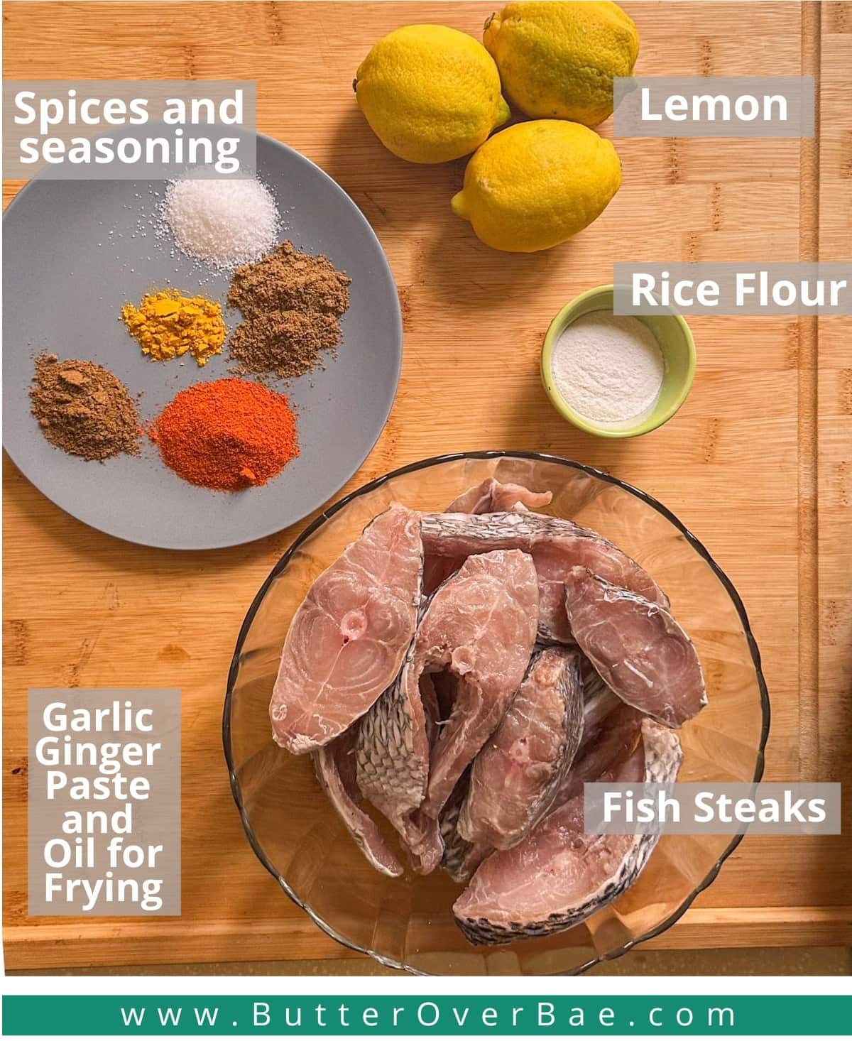 ingredients labelled for the fish fry.