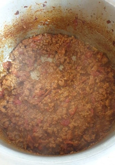 cooked down beef mince in a pot 