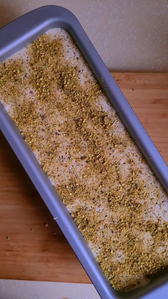 kulfi base covered with pistachios 