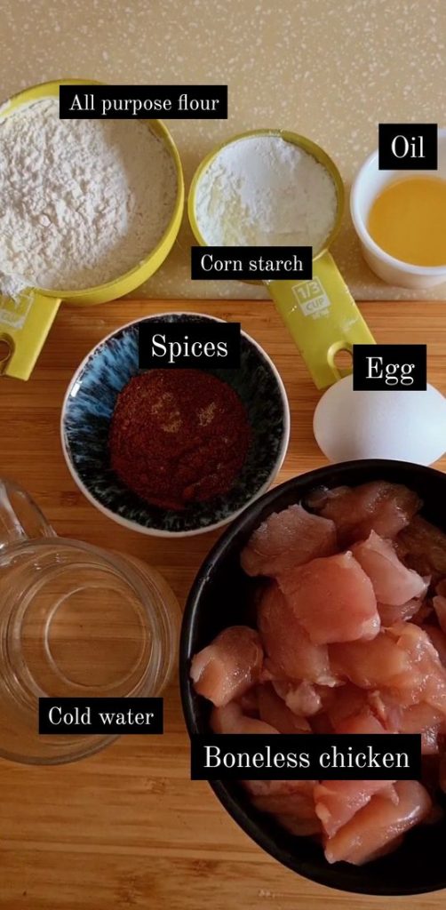 different ingredients shown in bowls labelled with text.
