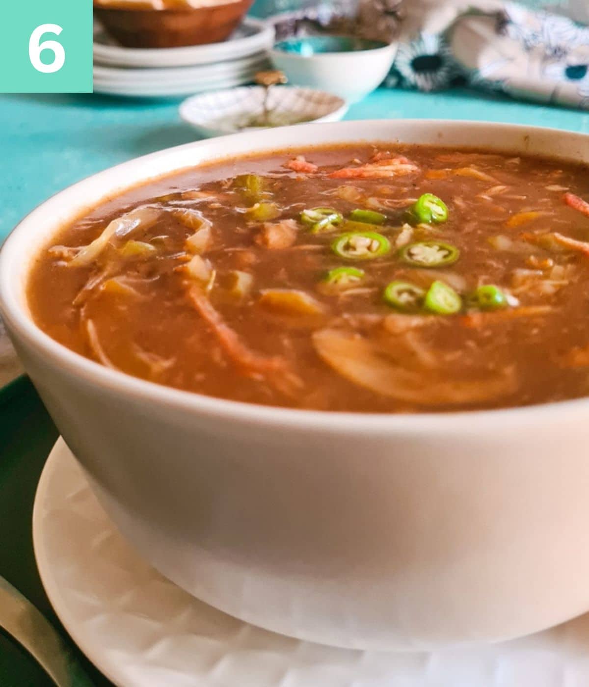 Soup thickened and served in a bowl.