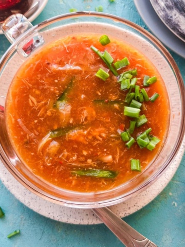 hot and sour soup served.