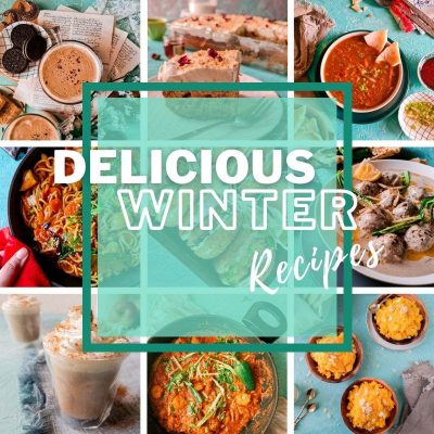 delicious winter comfort food banner with pictures in a collage