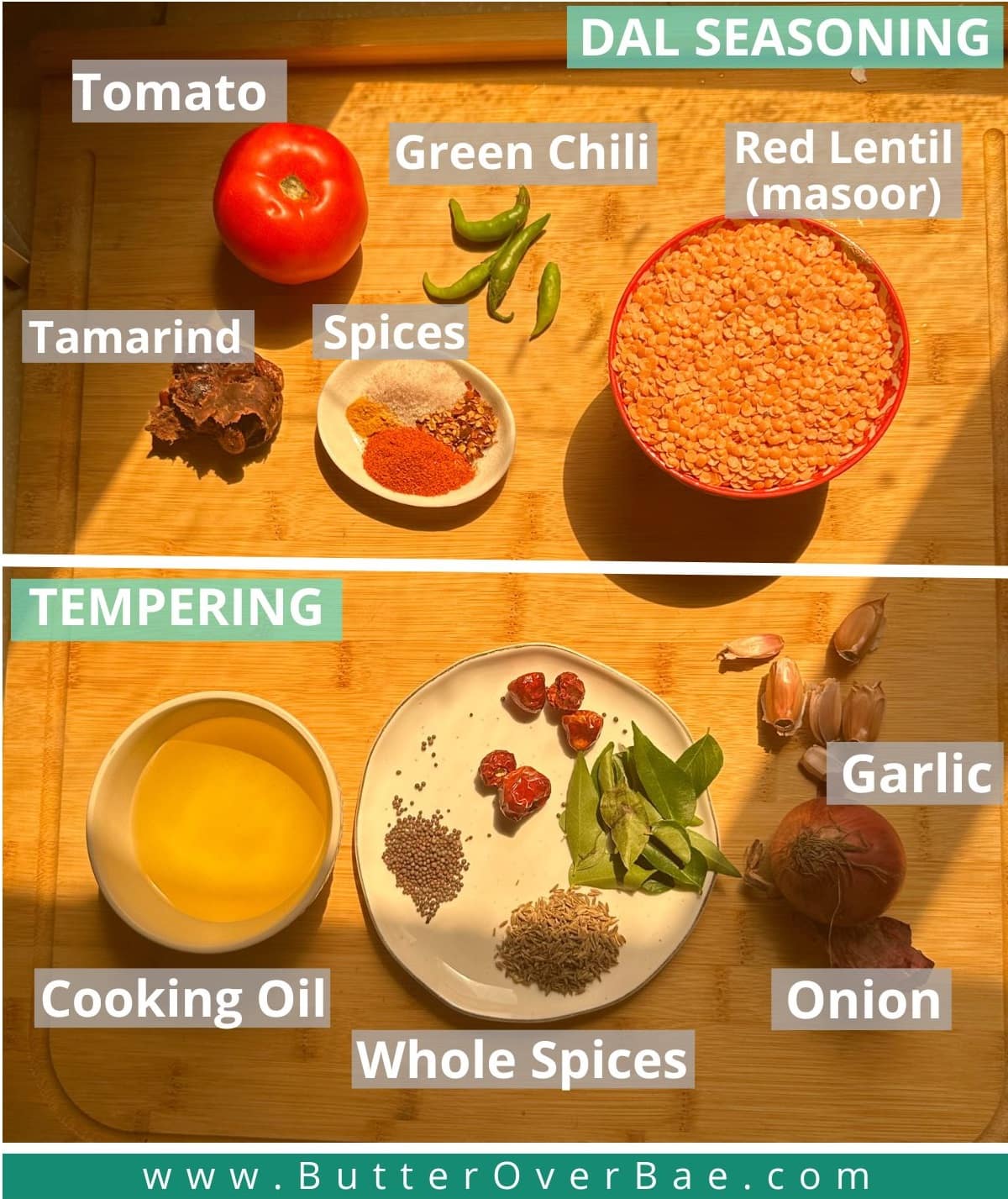 labelled ingredients for khatti dal.