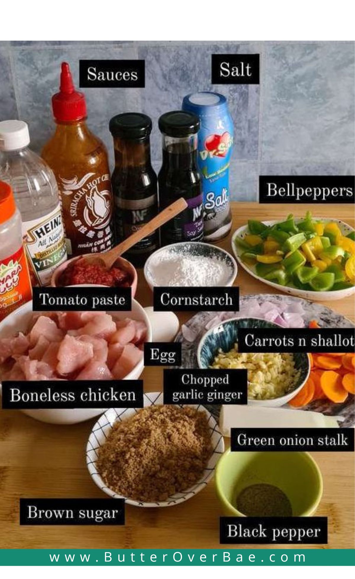 recipe ingredients labelled and shown separately.