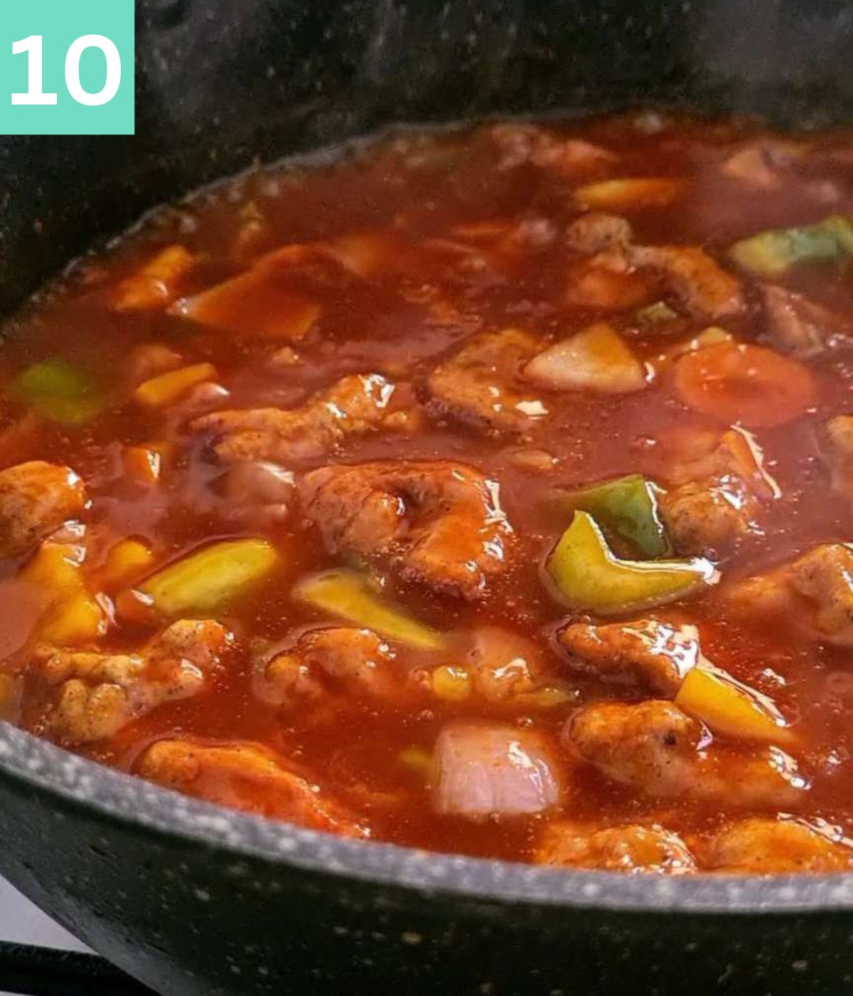 sweet and sour chicken ready in the pot.