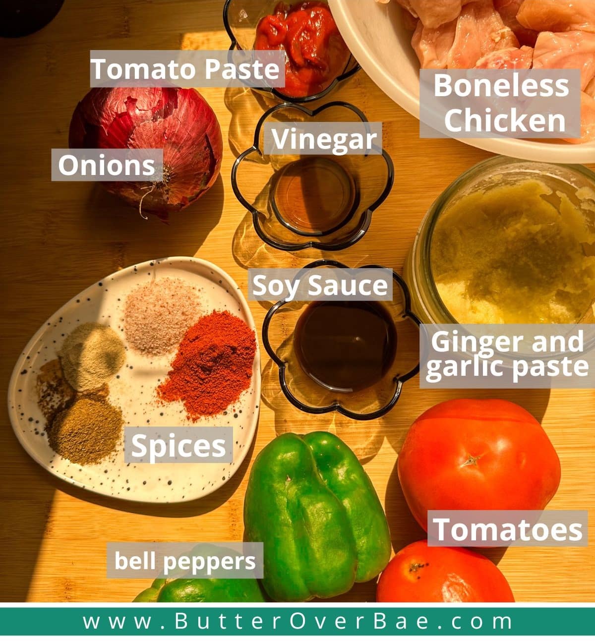 chicken shashlik ingredients displayed and labelled.