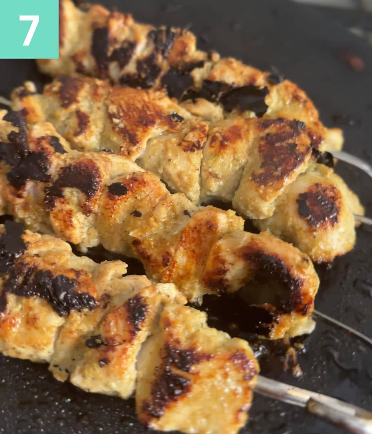 step 7: Grilled and charred malai boti cooked.