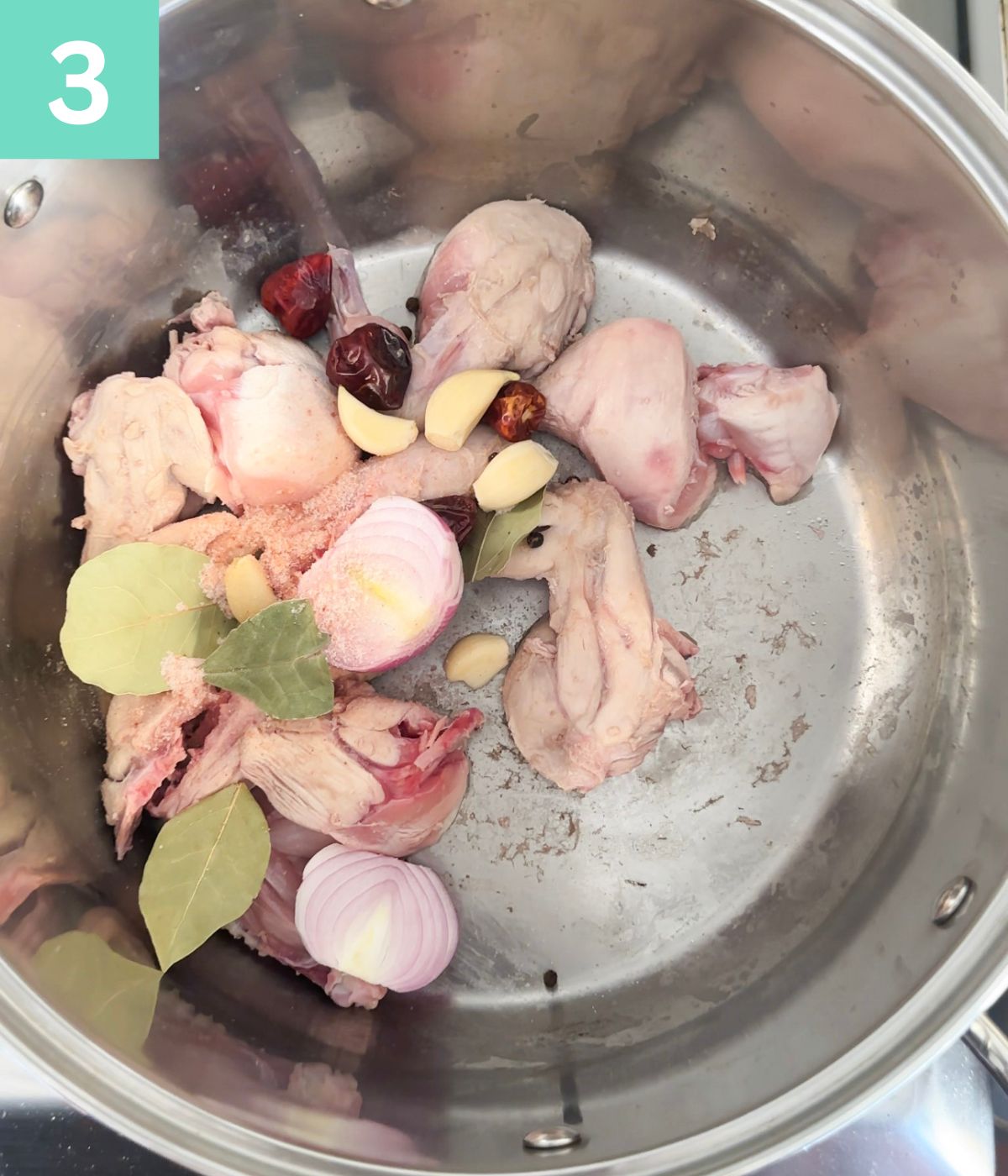 whole spices added to stockpot.