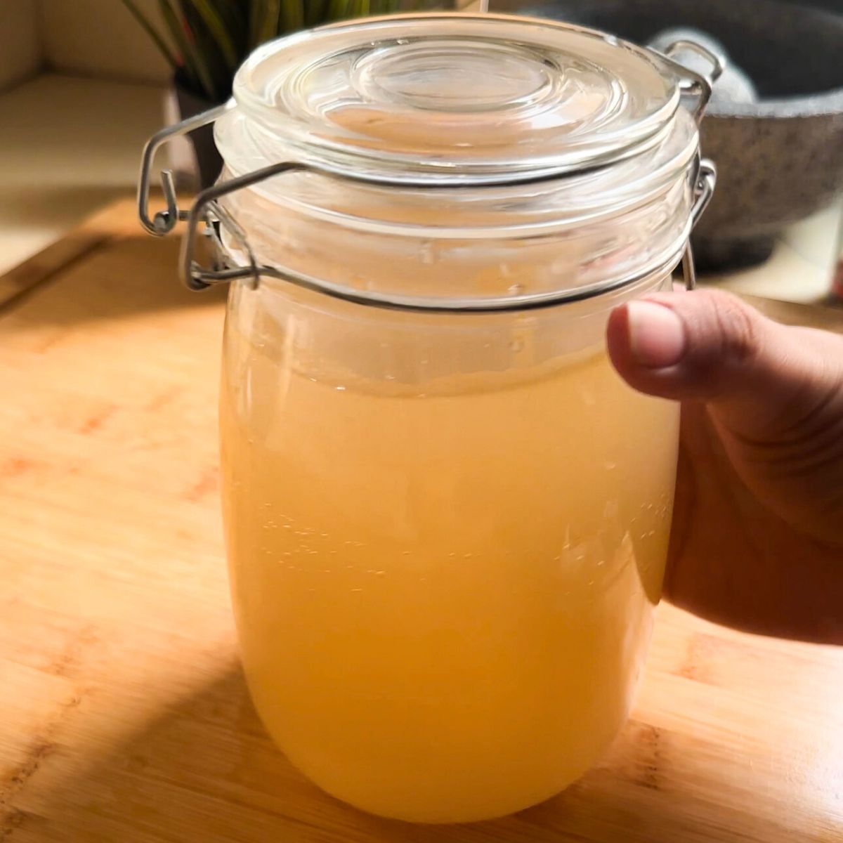 chicken broth stored in a jar.
