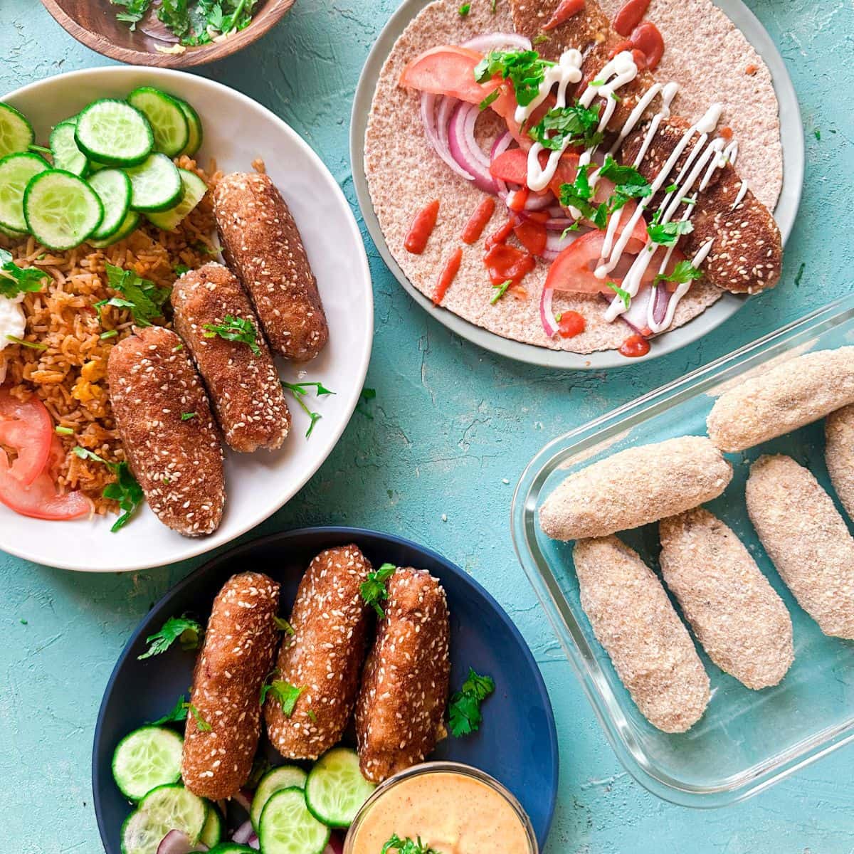 croquettes served 4 different ways.