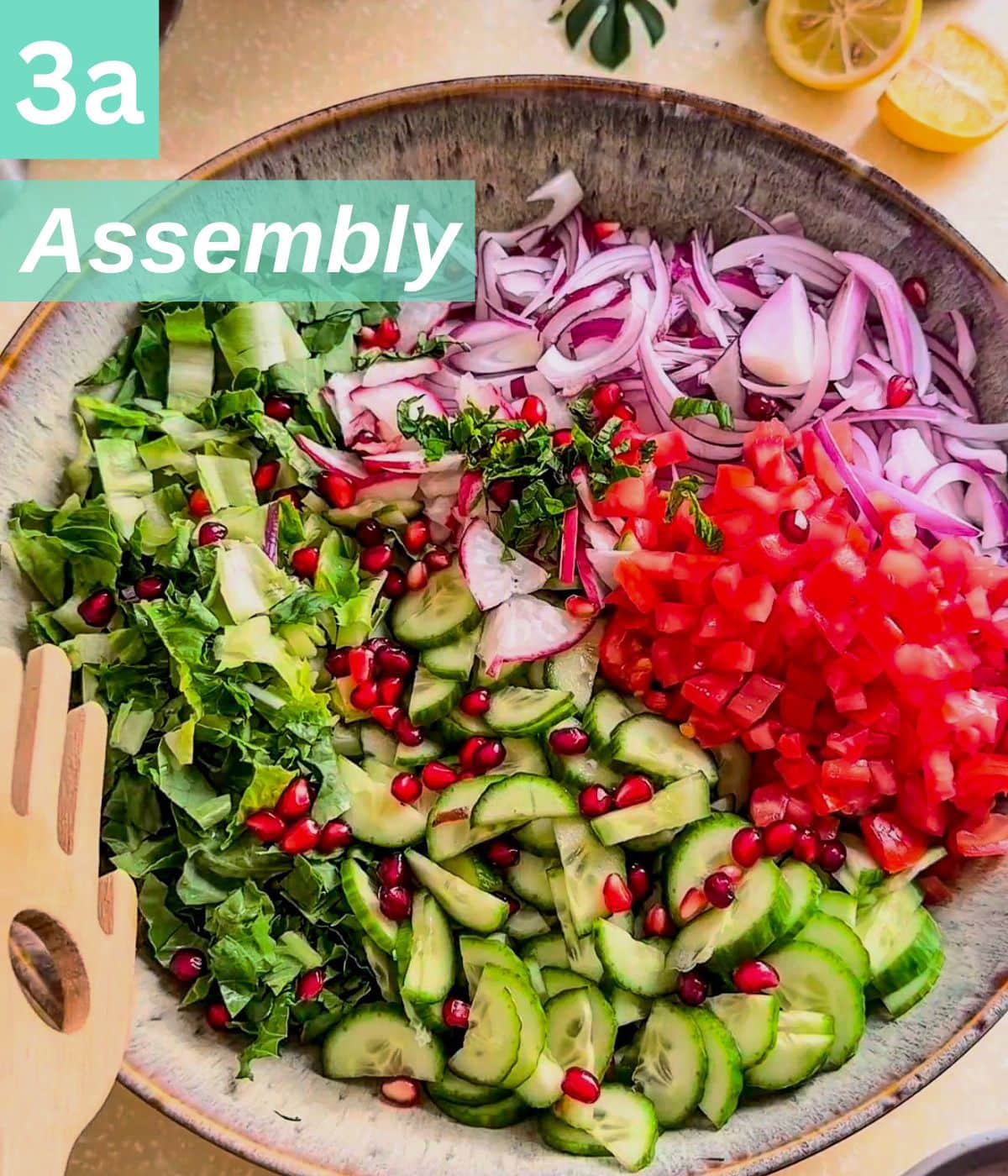sliced vegetables in the salad bowl.