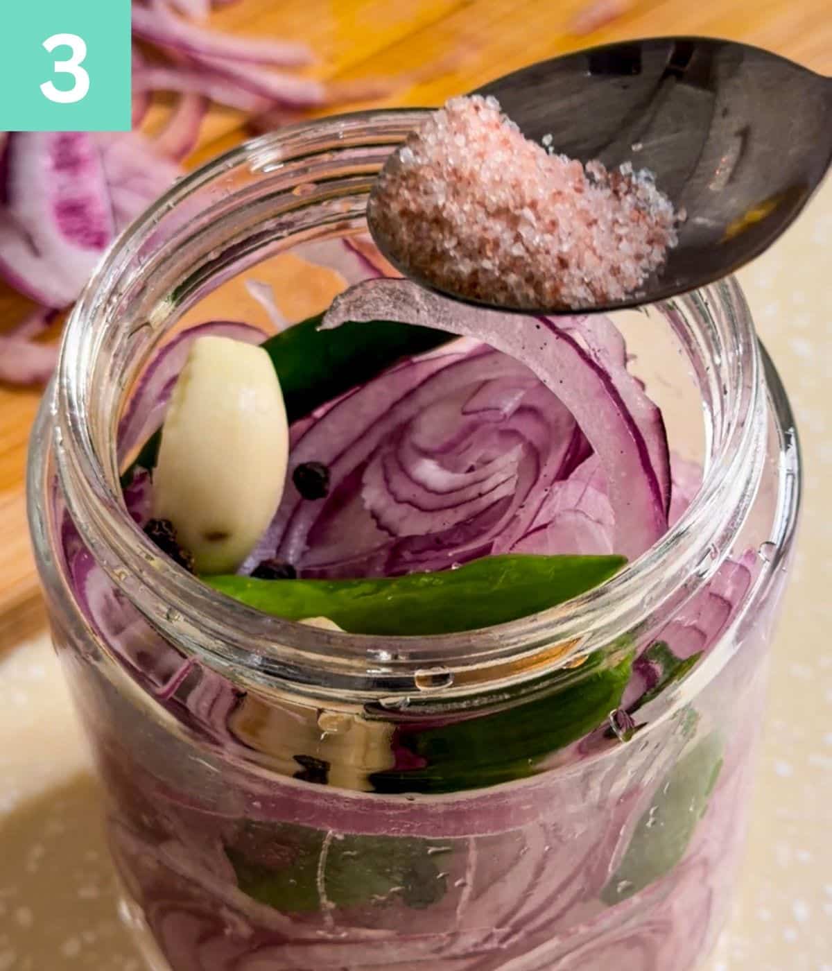 seasonings and flavors added to onion jar.